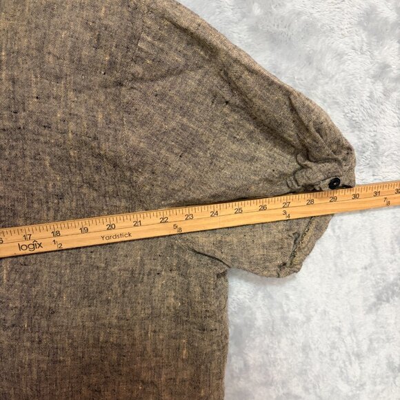 Flax Shirt Womens Large Brown Relaxed Lagenlook Button Front Sleeve Puff Blouse - Picture 6 of 8
